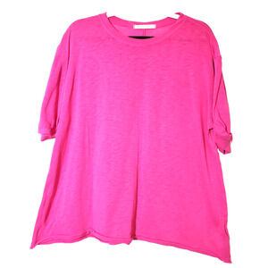 Free People Womens Large Cassidy Top TEE Oversized T-shirt Pink Boxy B
